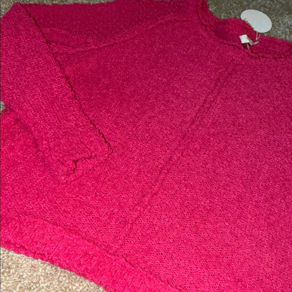 Umgee Vibrant Pink Crew Neck popcorn Sweater NWT